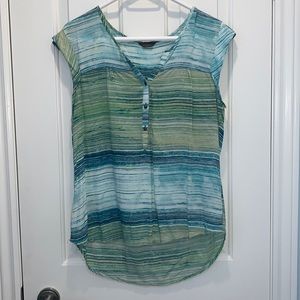 Blue and green striped blouse